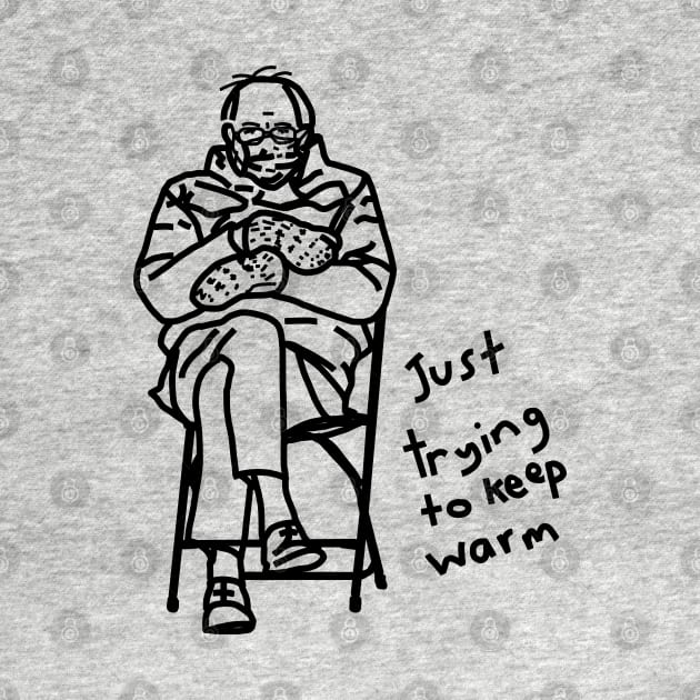 Bernie Sanders Mittens Just Trying to Keep Warm Line Drawing by ellenhenryart